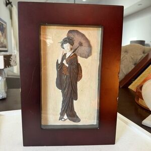 Beautiful Shadow Box Art, Oriental3D Geisha Wearing Silk Kimono Framed Vintage